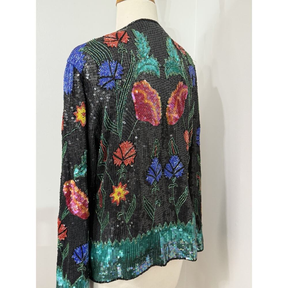 SCALA Vintage Silk Heavy Beaded Jacket Floral Design Hand Embellished Size XL - Picture 3 of 4